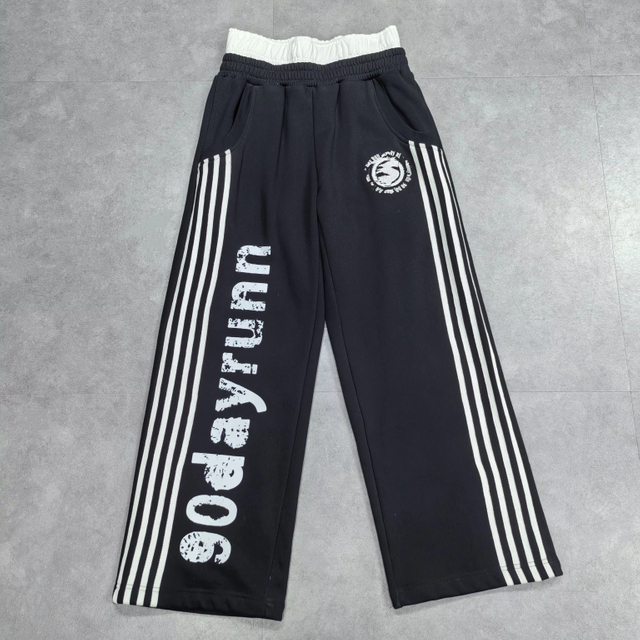 Heren Baggy Zwaargewicht Flare Wijde Pijpen Dubbele Taille Joggingbroek DTG Afdrukken Borduurbroek