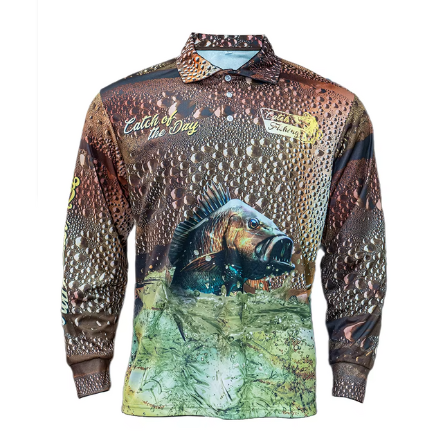 Custom Upf 35 กราฟิกระเหิดปุ่มเสื้อตกปลาประสิทธิภาพป้องกันรังสียูวีแห้งเร็วแขนยาวตกปลาสวมเสื้อยืด