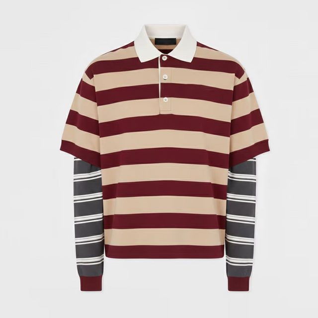 Polo de manga larga a rayas de doble capa para j&oacute;venes Pour Hommes Polo con logotipo bordado Camisa de trabajo con un cuarto de bot&oacute;n Polo Da Uomo