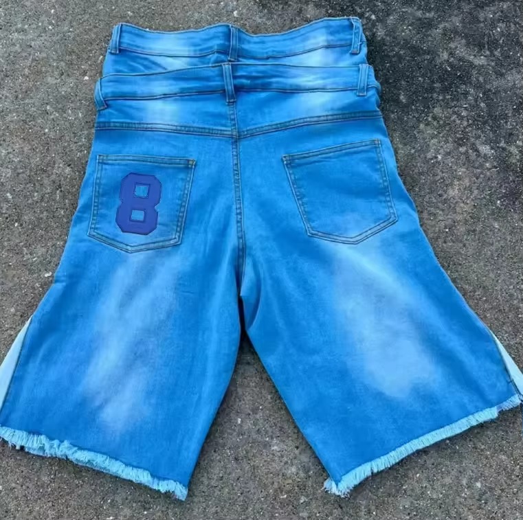 Egyedi f&eacute;rfi farmer farmer r&ouml;vidnadr&aacute;g Vintage Acid Wash dupla derek&uacute; baggy Jorts h&iacute;mzett kisz&eacute;lesedő szorongatott szakadt r&ouml;vidnadr&aacute;g