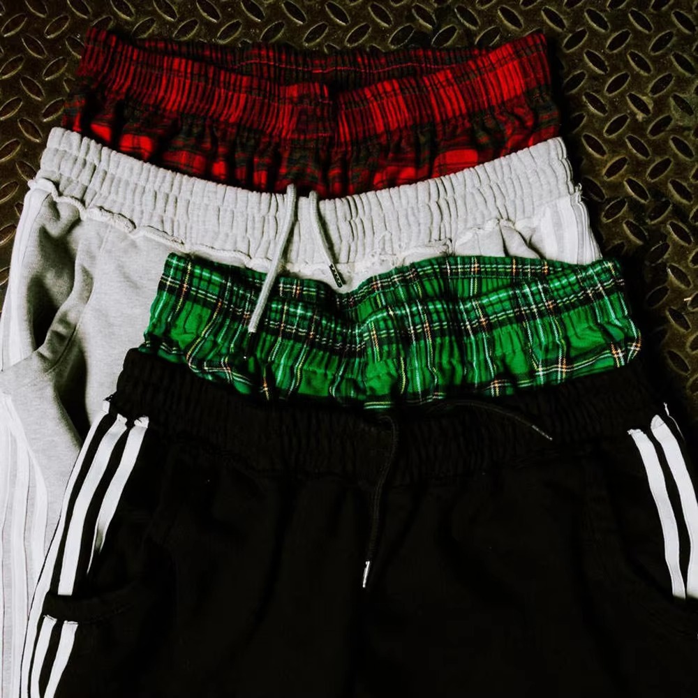Pantalones de ch&aacute;ndal informales personalizados para hombre, pantalones de ch&aacute;ndal holgados acampanados a rayas de felpa francesa, pantalones holgados bordados de Hip Hop con cintura doble