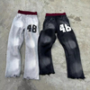 Vlastn&aacute; potlač loga Distressed Double Waisted Acid Wash Flared Sweat Pants P&aacute;nske Slnečn&eacute; vyblednut&eacute; vypran&eacute; Baggy tepl&aacute;ky