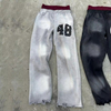 Custom Printing Logo Distressed Double Waisted Acid Wash Flared Sudor Pants Men Sun Faded Lavit Baggy Sweatpants