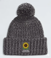 H&oslash;jkvalitets vinter termisk strikket Pom-pom Beanie Chunky Garn Custom Farve Silicium Gummi logo Cuffed Beanie